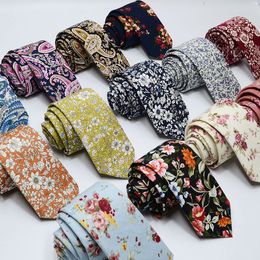 Cotton Neckties Floral Print Necktie for Men Slim Ties Wedding Party Flower Neckwear Skinny Tie