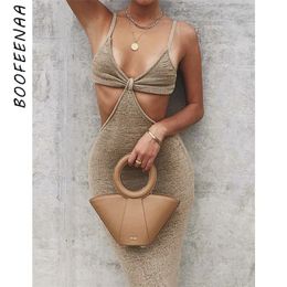 BOOFEENAA Vacation Knitted Maxi Dresses for Women Summer Elegant Sexy Party Cut Out Backless Bodycon Dress C69 BH27 220521