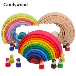 Baby Large Rainbow Stacker Stacking Waldorf Dolls Games Kids Creative Building Blocks Montessori Educational Wooden Toy Children 220715