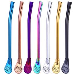 Stainless Steel Straws Colorful Filter Stirring Spoon Straw Reusable Rainbow Tea Gourd Drink Accessories