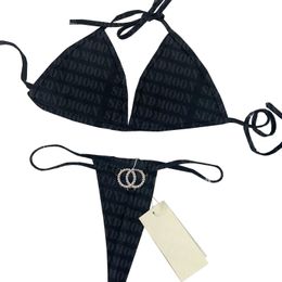 Designer Rhinestone Letter Swimwear Women Sexy Thong Bikini Summer Quick Dry Bikinis Set Fashion Backless Bathing Suit