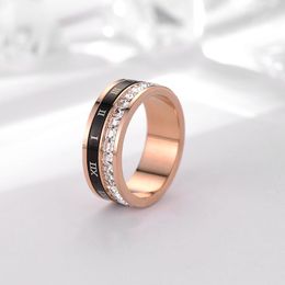 Good Lucky Rotatable Black Roman Circle Rose Gold Ring Single Row Diamond Engagement Rings Jewellery for Women Gift