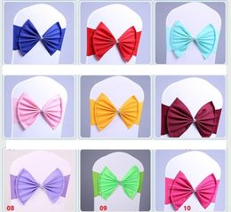 Party Decoration 100 Pcs/Lot wedding chair sash tie bow acrylic chair cover band elastic sashes spandex cover chair DH9383