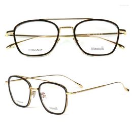 Fashion Sunglasses Frames Business Men Pure Titanium Eyeglass For Square Metal Optical Glasses Light Vintage Double Bridge Eyewear Gold