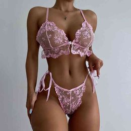 Women Sexy Lingerie Set Seduction Erotic Seeing Through Panties Transparent Edges Bra Hot Sensuele Underwear L220727