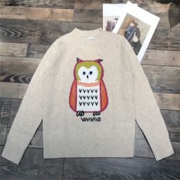 girls owl shirt Australia - 2022 womens cashmere sweaters knits designer tops with owl pattern girls milan runway designer tank crop top shirt high end long sleeve viscose stretch pullover