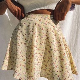 Tossy Boho Floral Print Party Skirt Summer High Waist Pleated Skirt Short Beach Sexy Frills Mini Skirts For Women 220701