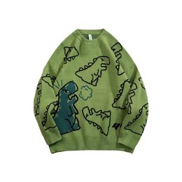 Sweater and Vest Men Harajuku Knitted Hip Hop Streetwear Dinosaur Cartoon Pullover O-Neck Oversize Casual Couple Male Sweaters 220812