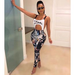 Casual Dresses Hirigin Fashion Graffiti Print Sexy Bodycon Jumpsuit Buckle Hollow Out Backless Overalls For Women Club OutfitsCasual