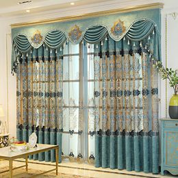 Curtain & Drapes European Style Curtains For Living Dining Room Bedroom Custom Luxury Hollow Embroidered Blue-green Window DecorCurtain