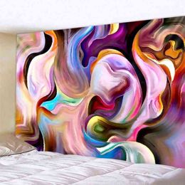 Marble Swirl Tapestry Natural Landscape Indian Colorful Gouache Psychedelic Art Wall Carpet Bedroom Living Room Decor J220804