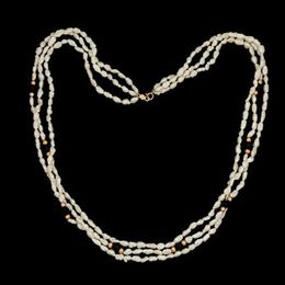 14k Yellow Gold Freshwater Pearl Onyx Bead Necklace 18in