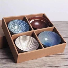 Set of 4 Japanese Traditional Ceramic Dinner Bowls 4.5inch 300ml Porcelain Rice Bowls with Gift Box Dinnerware Set Gift 220418