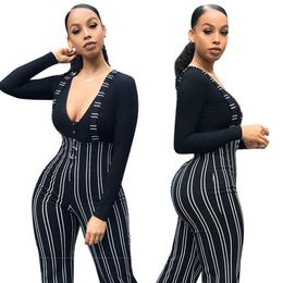 Women's Jumpsuits & Rompers Women Fashion Casual Striped Bodycon Party Jumpsuit Suspender Flared TrousersWomen's