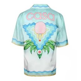 Casablanca 22ss Table Tennis Flower Print Gradient Silk Shirts Casual Loose Men and Women Short Sleeve Shirt Summer Casablanc