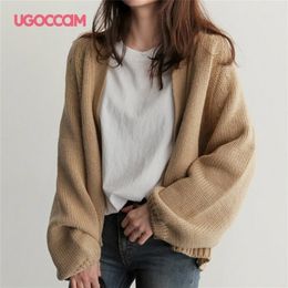 Women Solid Cardigan Long Sleeve Knitted Sweater Women Open Stitch Casual Sweaters Women Invierno Loose Cardigan Mujer 201223