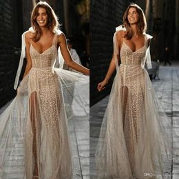 Glitter A line Prom Dresses Sexy V Neck Split Side Sleeveless Spaghetti Straps Backless Plus Size Luxury Formal Party Gowns Custom Made