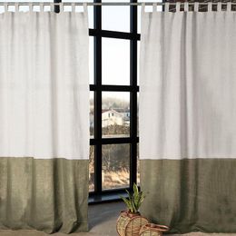 Curtain Colour Block Window Linen Drape Treatment With Rod Pockets Rustic Panels For Bedroom & Living Room Farmhouse Decor TJ7721