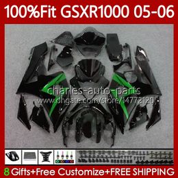 Injection Mold Bodys For SUZUKI GSXR1000 GSXR 1000 CC K5 GSX-R1000 2005-2006 Green black Bodywork 122No.44 1000CC GSXR-1000 05 06 GSX R1000 2005 2006 OEM Fairing Kit