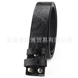 Belts 3.8cm Genuine Leather Belt Without Buckle Cowskin Tang Grass Pattern Western CowboyBelts