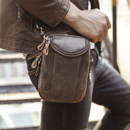 Waist Bags Quality Leather Men Casual Fashion Small Shoulder Messenger Bag Designer Hook Fanny Belt Pack Cigarette Case 611-25-dWaist