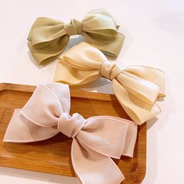 Korean Sweet Girl Temperament Simple Double-layer Fabric Handmade Bow Spring Clip Fashion Women's Hairpins Hair Accessories