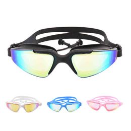 Swimming glasses earplug Adult Waterproof Anti-Fog UV Men Women Pool Water Swim Eyewear Silicone Sea Swimming goggles G220422