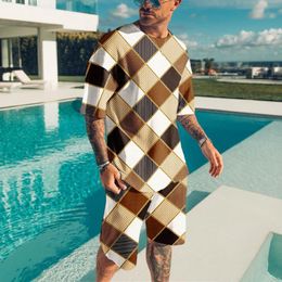 Summer Oversized Men's Suit Casual Beach Shorts 2 Piece Set 3D Printing Men Clothing T Shirt Short Sleeve O-neck Shirts Set 220602