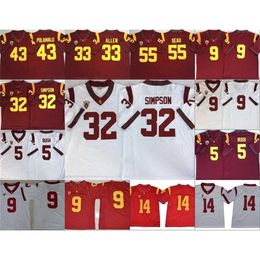 Sj98 USC Trojans Vintage stitched Jersey 5 Reggie Bush 32 OJ Simpson 14 Sam Darnold 9 Kedon Slovis 43 Troy Polamalu 55 Junior Seau