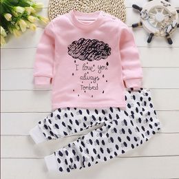 Chinese Baby Girl Clothes Autumn Set Long Sleeve Clothing Pink Cloudy Tshirts Pants 2piece Toddler Infant Outfits 220714