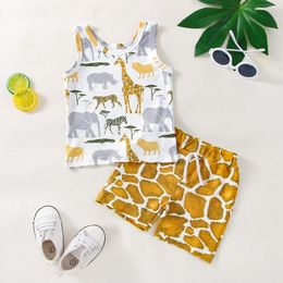 Clothing Sets Summer Casual Born Baby Boys Sport Suits SleevelessO-Neck Cartoon Animal Print Tanks Tops Shorts Clothes 2pcs Outfits SetsClot