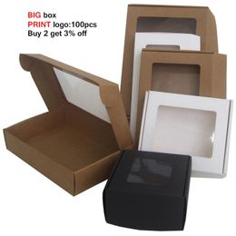 Multi Size Cajas De Window Paper Large Gift Box Packaging Diy Custom Black Kraft Craft Carton Big Packing Cardboard Boxes 220706