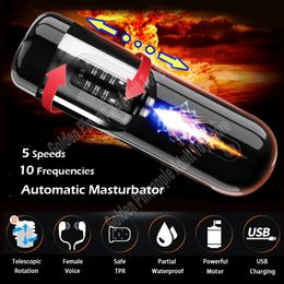 Male Intelligent Rotation Vibrator Masturbation Cup Electric Telescopic Blowjob Oral sexy Masturbator Delay Trainer