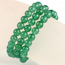 Beaded Strands Genuine Natural Green Strawberry Quartz Crystal 3 Laps Bracelet Women 5-6mm Clear Round Beads Jewelry Fashion Russia Kent22