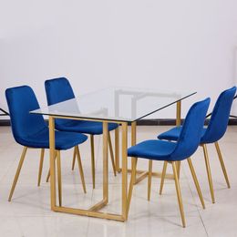 Matsalsbord härdade glasbord rektangel rostfritt stål kort modern montering transparens