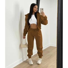 Women's Two Piece Pants Casaul Women Tracksuit Set Jacket Coat And Long Sportsuit Matching Solid Colour Streetwear Clothes For