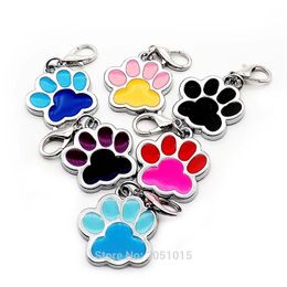 Wholesale plating Two Colour footprint cat Puppy Pet Id Tags Dog Collar Accessories Customised ID Personalised LJ201112