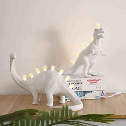 JURASSIC Table Lamps for Bedroom Resin Bronto T-Rex Dinosaur Desk Lamp Led Light Fixtures Home ART Decor Lighting Design H220423