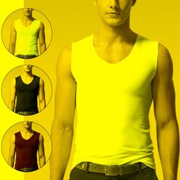 Men's Tank Tops Casual Summer Ice Silk Seamless Top Comfortable Vest Undershirt Solid Sleeveless V Neck Soft Plus SizeMen's