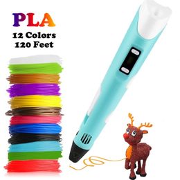 Dikale 3D Pen LED Screen DIY Printing PLA Filament Creative Toy Gift For Kids Design Drawing Printer Stift 220704