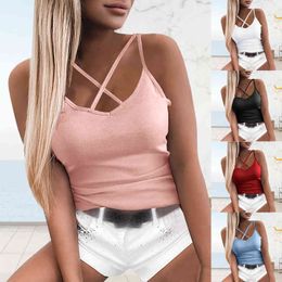 Women Cross Strap Tank Tops Ladies Sexy V-Neck Cami Tops Tee Fashion Vest Summer Camisole Women Casual Sleeveless Female blusas G220414