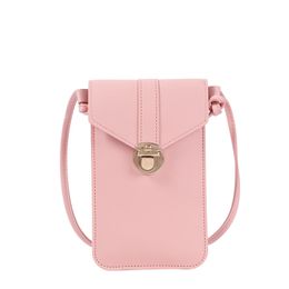 Fashion Buckle Small Mini Leather Bag Women Card Purse Wallet Simple Transparent Touch Screen Mobile Phone Bag For Girls