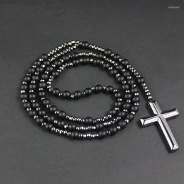 Pendant Necklaces Hematite Health Men's Cross Rosary Beaded Crucifix Necklace For Him Father Religious Jewelry GiftPendant Sidn22