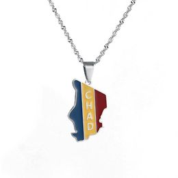 Chains République Du Tchad Map Flag Chad Pendant Necklaces Gold Silver Country Anniversaries Jewellery