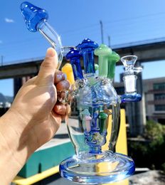 11.5 inch Creative Mushroom Design Blue Glass Water Bong Hookahs with Bowls Female 14mm Smoking Pipes