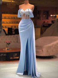 Charming Elegant Plus Size Mermaid Prom Dresses Off Shoulder Crystals High Side Split For Women Satin Long Formal Evening Party Gowns Custom Made