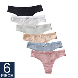 6 Pcs Women G-String Panties Underwear Fashion Thong Sexy Cotton Skin-Friendly Ladies Soft Low Rise Lingerie Solid Underpants 220426