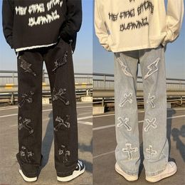 Mens jeans Neutral Wide Leg Denim Trousers Loose Straight Men Jeans asthetic Man Jeans Pants for boy Casual Baggy hip hop 220718