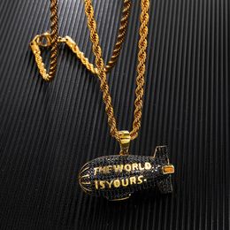Chains Submarine Pendant Gold Color Plated Charm Bling Cubic Zircon Men's Chain Hip Hop Necklace Rock JewelryChains