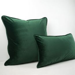 dark green pillow cases UK - High Quality Green Black Piping Design Velvet Cushion Cover Pillow Case Dark Green Pillow Cover No Balling-up Without Stuffing 210401
